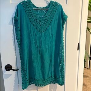 Teal Crochet Trim Dress